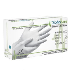 Guantes de Latex  para Examen - Talla M - Cajita x 100 Unds - Diphocare