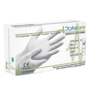 Guantes de Latex  para Examen - Talla S - Cajita x 100 Unds -  Diphocare