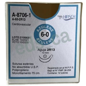 Sutura PROLENE 6/0 AZULENE  Aguja Doble 13mm DE 75 cm   CARDIO Equiv = 8706 - HIRSCH* - Imagen 2