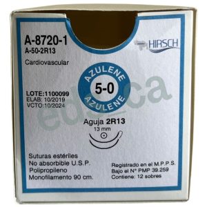 Sutura PROLENE 5/0 AZULENE  AGUJA DOBLE 13mm DE 90 cm   CARDIO Equiv = 8720H - HIRSCH* - Imagen 2