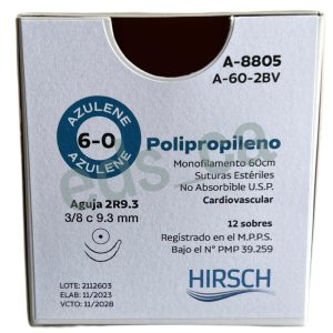 Sutura PROLENE 6/0 AZULENE con Aguja Doble de 3/8 o 9.3 mm de 60 cm  No Absorbible  Equiv = 8805 - HIRSCH - Imagen 2