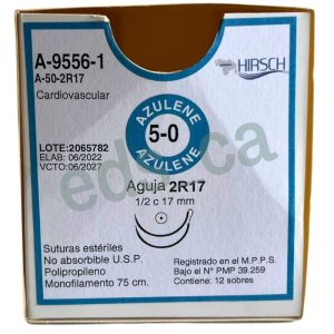 Sutura PROLENE 5/0 AZULENE  AGUJA DOBLE 15mm DE 75 cm   CARDIO Equiv = 9556 - HIRSCH - Imagen 2
