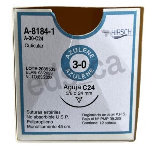 Sutura Prolene 3/0 AZULENE Aguja Curva Cortante 24 mm Hebra Azul Equivalente = 8184T - HIRSCH - Imagen 2