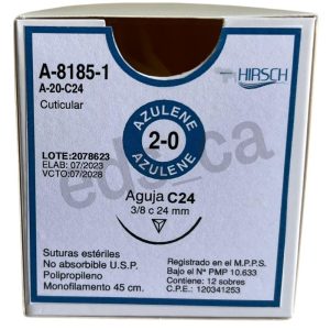 Sutura Prolene 2/0 AZULENE Aguja Curva Cortante 24 mm  No Absorbible 45 cm Equivalente = 8185T - HIRSCH - Imagen 2