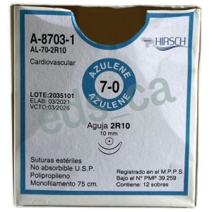 Sutura Prolene 7/0 AZULENE Aguja Doble Curva 10 mm 2R10 No Absorbible 75 cm Equivalente = 8703T - HIRSCH - Imagen 2